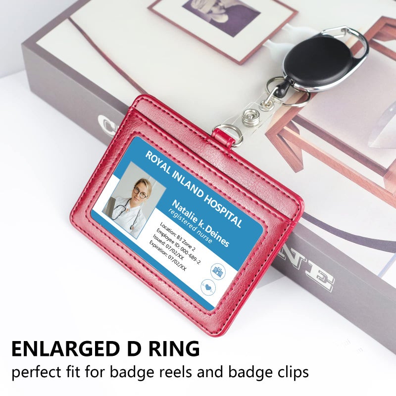 Teskyer Badge Holder with Lanyard, Leather ID Name Badge Card Holder with Lanyard for ID Badges, Horizontal Wine Red - Image 5